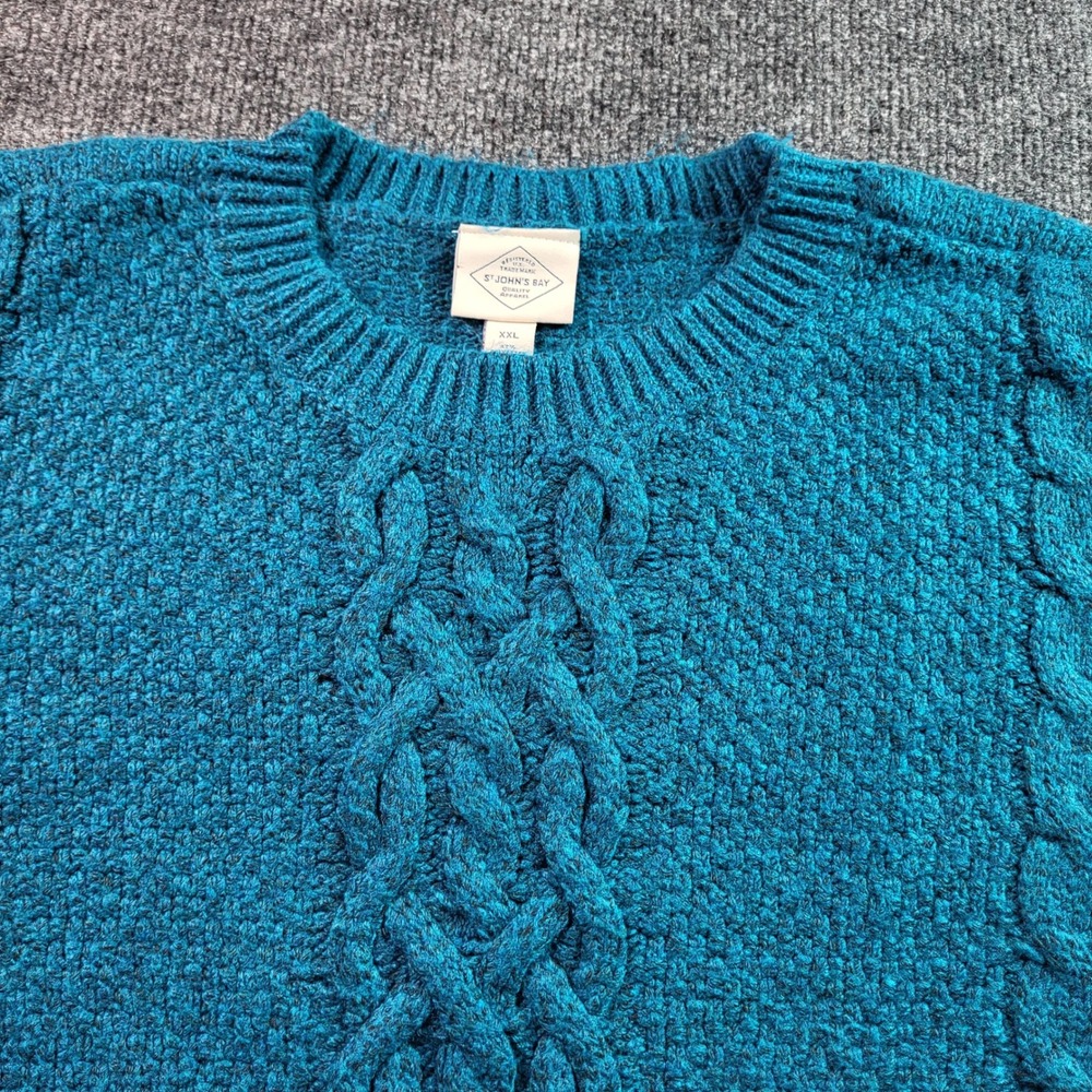 St John's Bay Women's XXL Blue Cable Knit Crew Neck Pullover Sweater‎
